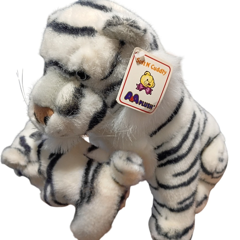 RARE A&A Soft N' Cuddly White Tiger 12" Mother and Cub Plushie NWT w/Gift Tag‎ - Picture 3 of 10